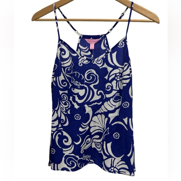 NWT Lilly Pulitzer Silk Dusk Tank Top in Spectrum Blue Tide Pools Print - XS - Picture 2 of 10
